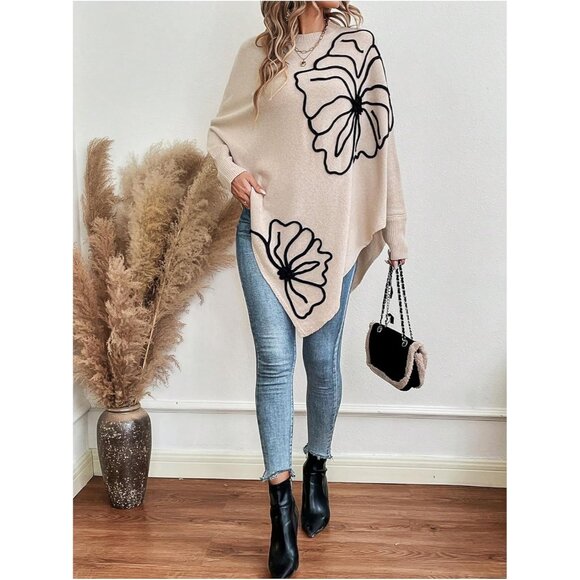 Women's Knit Poncho Sweater X-Large Asymmetrical Hem Casual Fall Trendy - Picture 5 of 6